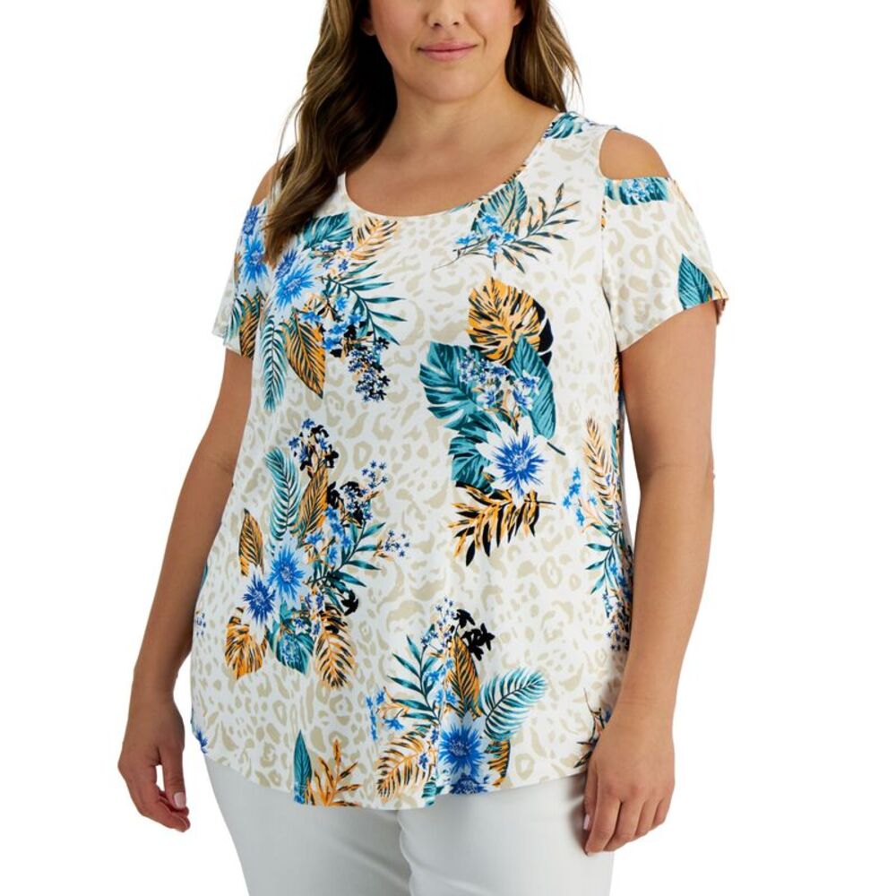 JM Collection Plus Size Tropical Wilderness Top